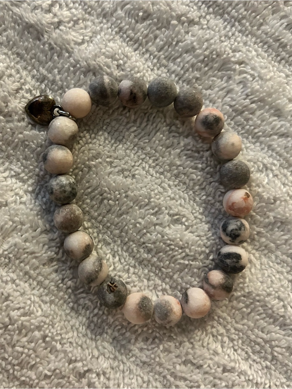 Beaded Matte Pink & Gray Stone Stretch Bracelet